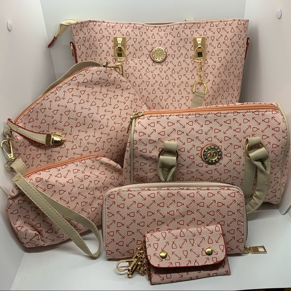 6 piece vegan leather beautiful pink bag set - Picture 5 of 16